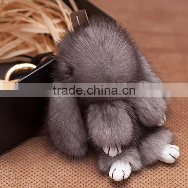 Myfur Customized Wholesale Luxury Baby Pink Mink Fur Made Rabbit Fur Key Ring photo-3