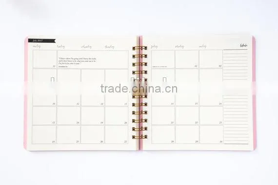2017 Full Color Spiral Notebook Custom Hardcover Diary Planner With Gold Wire photo-4