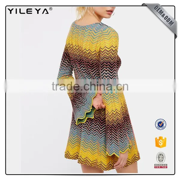 Customizable Contrast Color Bell Sleeve Dress,dress in Yellow,dress Short Yellow photo-2