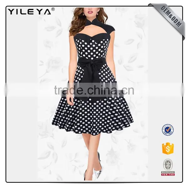 2017 Polka Dot Tube Top Halter Flare Evening Dress for Lady photo-2