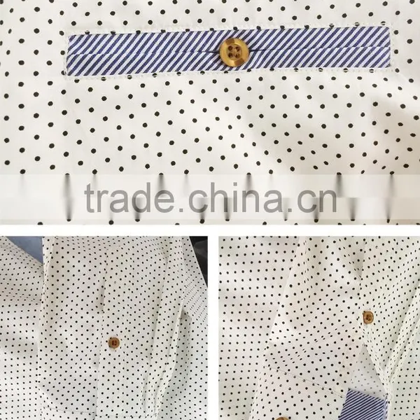 White Polka With Folder Pocket Contrast Collar Stand Casual Shirt Refreshing photo-3