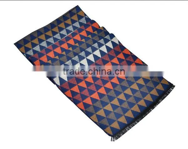 Classic Yarn Dyed Jacquard Cashmere Checked Plaid Acrylic Long Men Scarf Custom photo-3