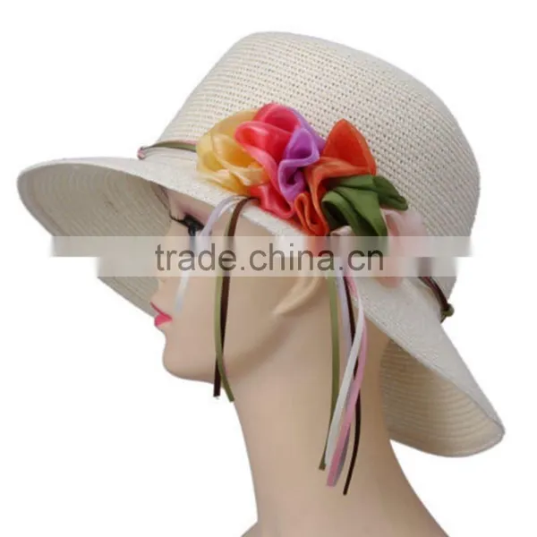 Flower Wide Brim Cloche Fedora Bowler Straw Hat Summer Spring Sun Cap photo-6