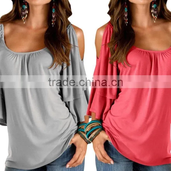 Women Off Shoulder Short Sleeve Casual T-Shirt Tops Loose Blouse photo-6