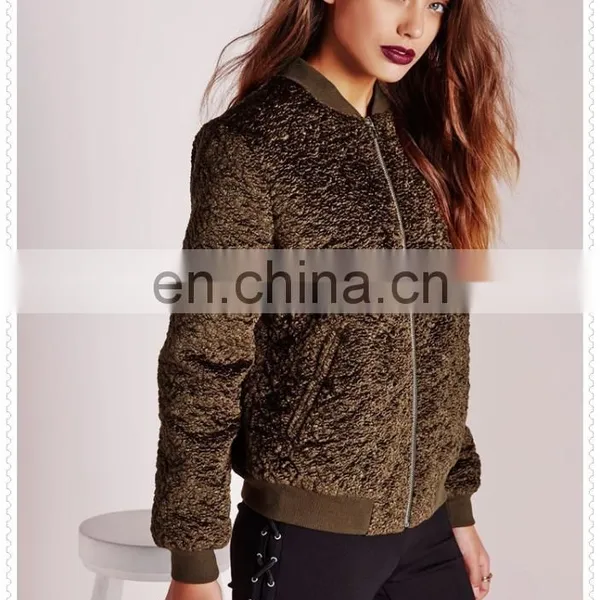 Custom Luxe Khaki Wool Bomber Jacket Winter Wholesale Low Price OEM photo-5