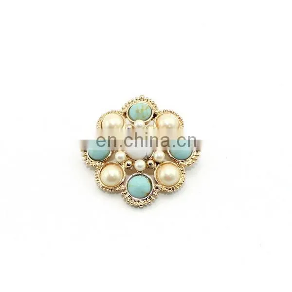 New Arrival Pearl and Turquoise Round Brooch Fashion Lady Gifts photo-4