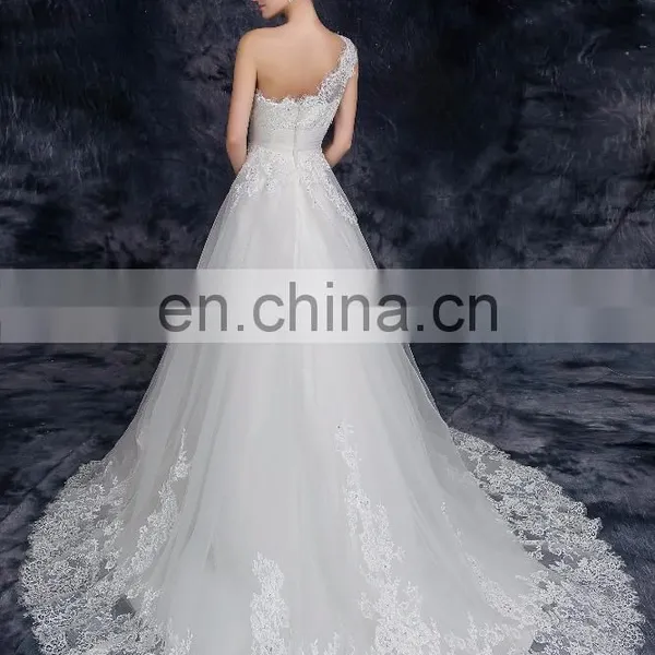 One Shoulder Tulle French Lace Bridal Dresses Elegant Beaded Weeding Dresses photo-6