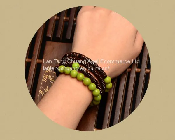 Art Personality Linden Wood Bracelets Multi Ring Beads Long Vintage Folk Style photo-2