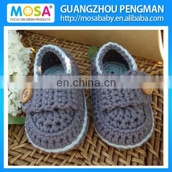 Handmade Cotton Baby Shoes Newborn Baby Booties Grey Blue With Button