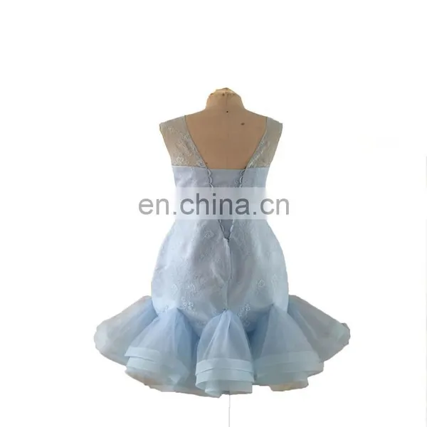 New Arrival Sexy Youthful Sleeveless Jewel Mini Backless Lace-up Ruffle Lace Zipper Sheath Women Prom Dress photo-2