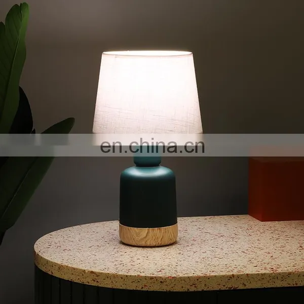 New Arrival Living Room Desk Light Dark Green Indoor Ceramic Lamp With Linen Lampshade photo-5