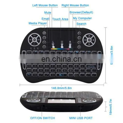Russian,Hebrew,English Original i8 Mini Keyboard 2.4G Wireless Touchpad With 7 Colors Backlight Air Remote 2.4G Keyboard photo-5
