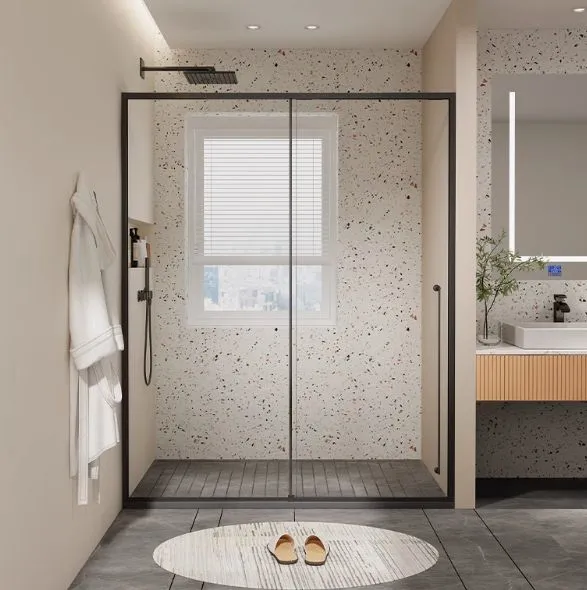 Black Frame Sliding Shower Door With 8mm Clear Tempered Glass, Modern Bathroom Shower Screen With Matte Black Aluminum Profile photo-4