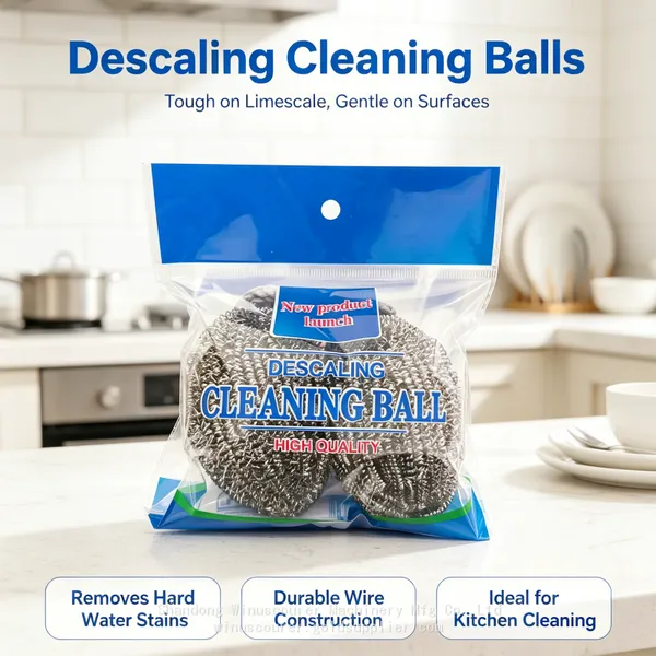 Braided Rope Attached Oval Metal Scrubbing Ball Reusable Stainless Steel Pot Cleaner OEM Custom Pack