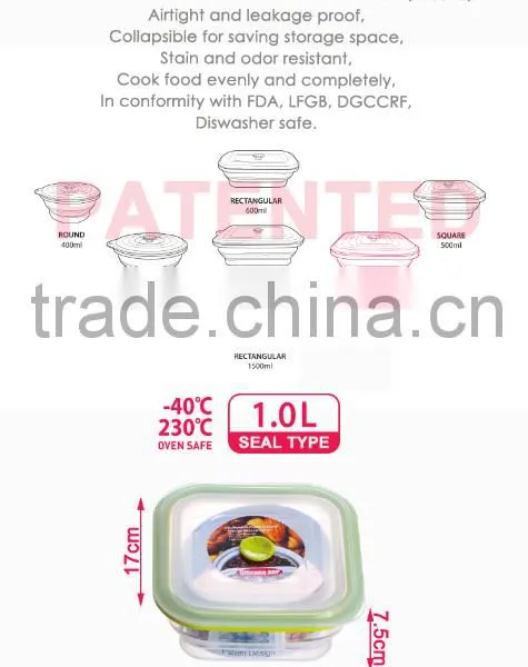 1000ml 100%Silicone Food Container, Take Away Vacuum Lunch Box, Foldable, Non-stick, BPA FREE,, FDA, LFGB, photo-6