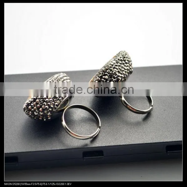 LFD-0010R ~ Wholesale Unique Nature Agate Quartz Geode Druzy Gemstone Rings, Metal Brass Finger Rings, Adjustable photo-3