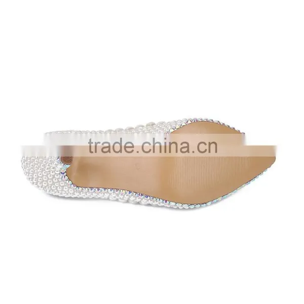 Shoes Manufactoring Own Label Pearl Upper Women Low Heels Wedding Shoes photo-4