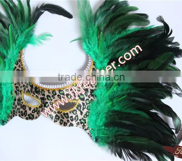 New Products 2016 Venetian Green Cock Feather Mask With Cloth Halloween Mask For Party And Stage Decoration photo-2