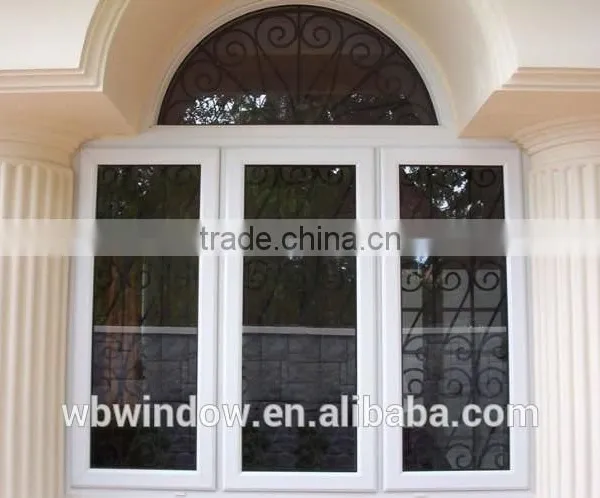 PVC Casement Window With Arch,white PVC Inward Window With Grid photo-2