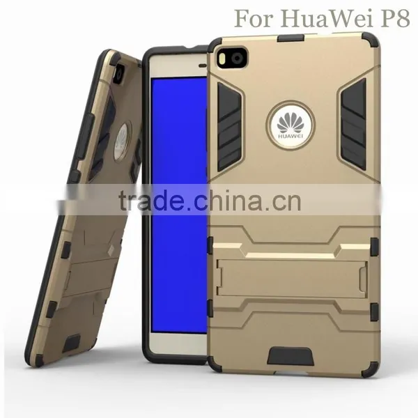New Products 2016 High Quality 2 In1 TPU+PC Kickstand Protective Case for HuaWei P8, for Huawei p8 Case With 6 Colors