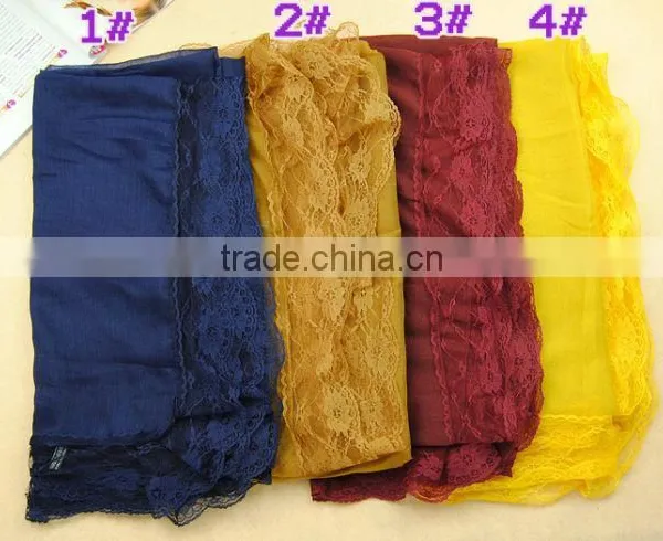 Fashionable Pure Color Big Lace Women Scarf Voile Scarves 180*100 Pashmina photo-6