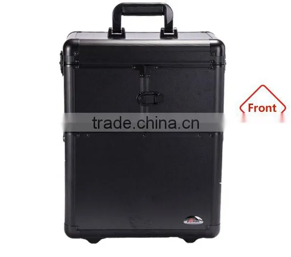 China Wholesale High Quality Aluminum Trolley Portable Makeup Cases Rolling Cosmetic Boxes photo-3
