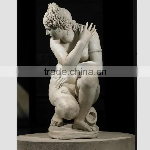 Hand Carved Natural White Marble Sculpture Naked Sex Girl Statue photo-3