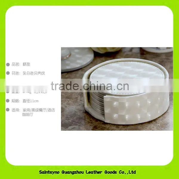 Fashionable Milky White Luxury Leather Round Coaster ,Christmas Gift 16021 photo-6