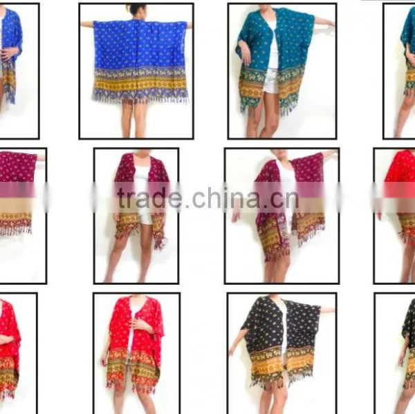 Vintage Retro HIPPIE BOHO Tie Dye Festival Music Beach Fringe Shirt Tunic Tent Kaftan Cover up Cardigan Plus Elephant Print