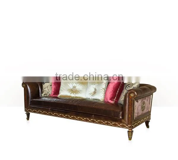 Vintage Royal Style Castle Sofa Luxury Button Tufted Leather Sofa Set Imperial Noble Wood Carved Living Room Sofa Set photo-2