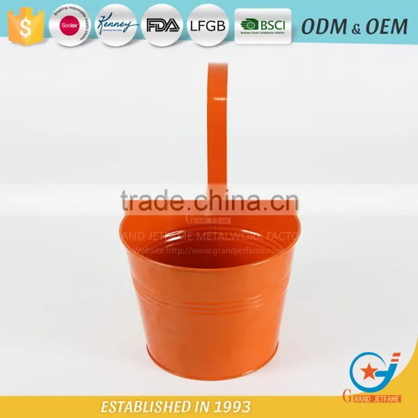 Garden Galvanized and Iron Powder Coating Orange Patio Planters Metal Hanging Pots for Plants photo-2