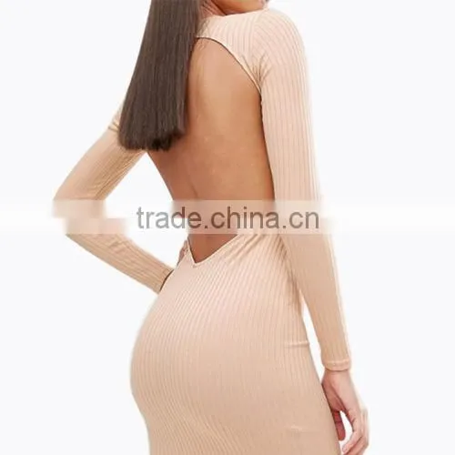 Sexy Women Bodycon Long Sleeve Plunge Neck Backless Lace-up Party Dress M photo-4