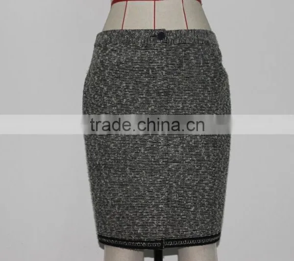 Wholesale Winter Office Wear Elegant Mature Tight Ladies Classic Tweed Pencil Skirt photo-3