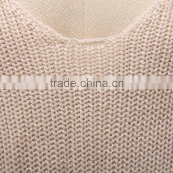 Ladies' Two Colour Sweater Design With Wide V Neckline and Long Sleeves photo-3