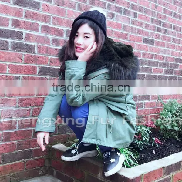 CX-G-P-07B Real Rex Rabbit Lining Raccoon Fur Collar Wholesale Winter Fur Parka photo-5