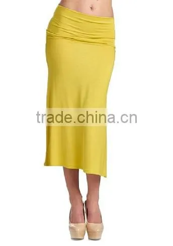 Hot Sales Women's High Stretch High Waisted Rayon Span Mid-Calf Maxi Skirt photo-3