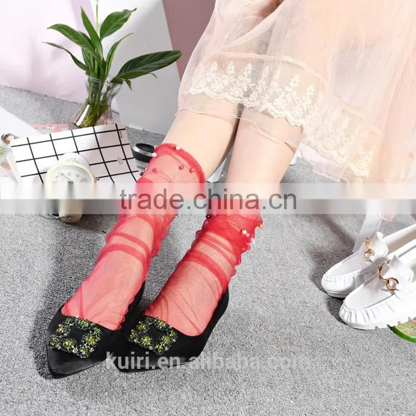 WS-9 Glitter Mesh Socks Sexy Pearl Women Socks Silk Female Transparent Meias Harajuku Funny Sox Elastic photo-6