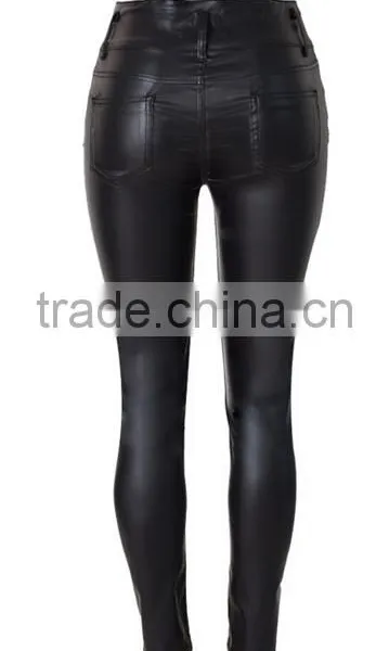 EY0211P Pants Fashion Women Bottoms Black PU Leather Slim Pant photo-2