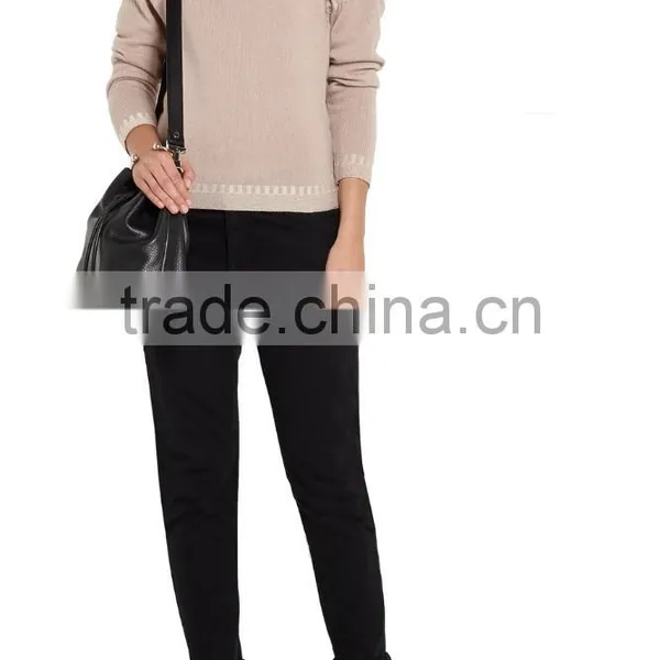 Antique-Rose 100% Cashmere Loose Crew Neck Women Chinese Sweater With Inverted Triangle Stiching on Back photo-4