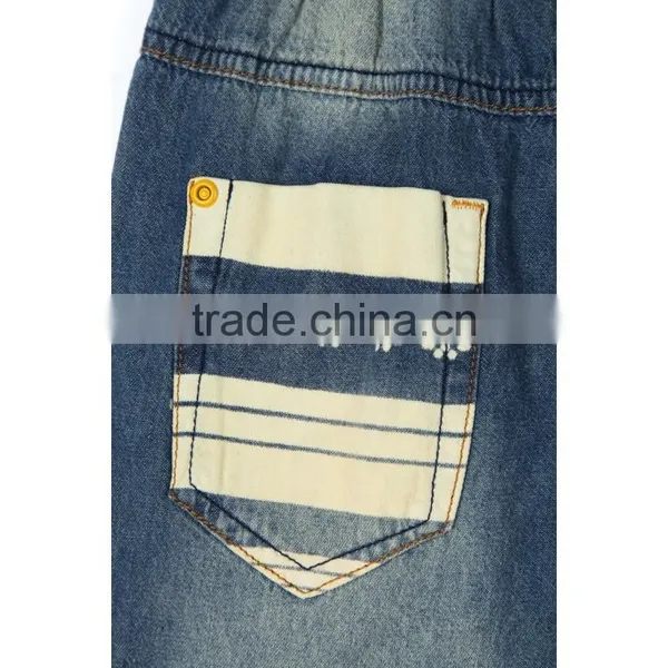 2016 Light Blue Contrast Color Latest Designer Printing Pocket Kids Printed Jeans With Roll Hem photo-3
