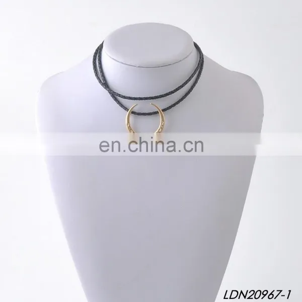 Fashion Gold Crescent Necklace Bohemian Handmade Leather Necklace Minimalist Necklace photo-5