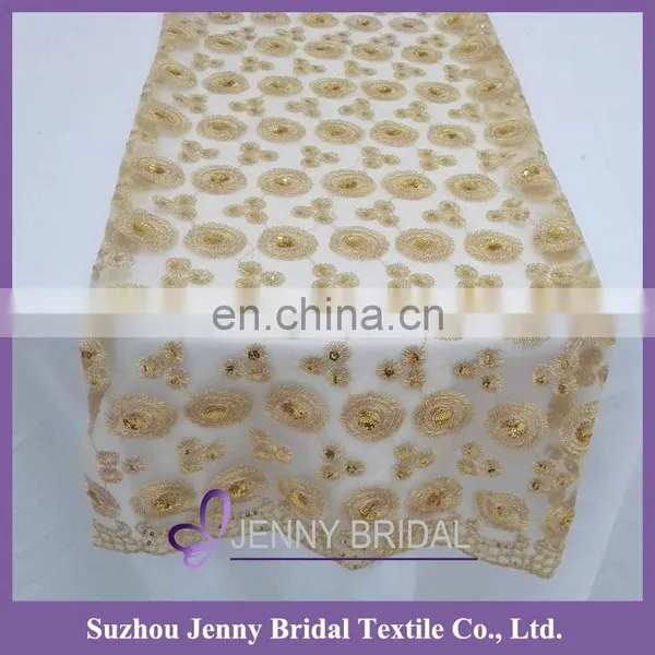 TR019A Jenny Bridal Gold Sequin Embroidered Wedding Table Runners photo-2