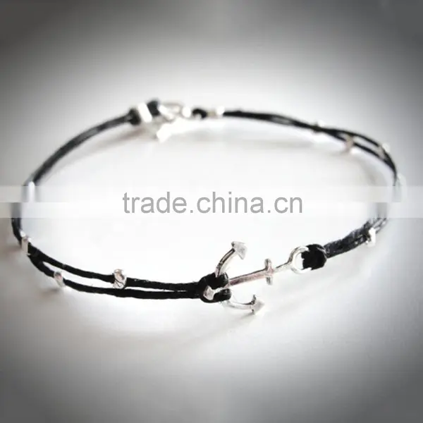 Handmade Wax Cord Woven Bracelet With Bow and Arrow Charm Bracelet photo-3