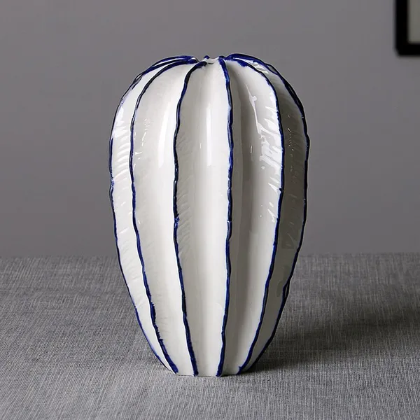 Polygon Creative European Style Firm Large White Ceramic Flower Vase For Office Decor photo-2