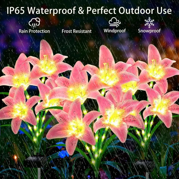 Solar Flower Lights, 4 Pack Solar Garden Lights With 24 Lily Flowers photo-3