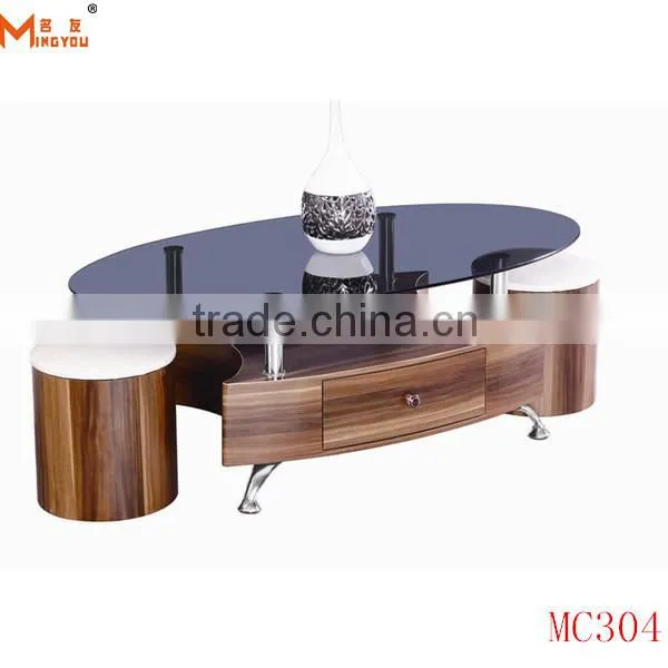 Modern Rectangular Glass Top Wood Coffee Table photo-2