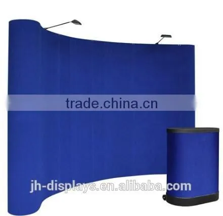 Blue Trade Show Booth Spotlight Podium Case Counter Exhibition Fabric Pop up Display