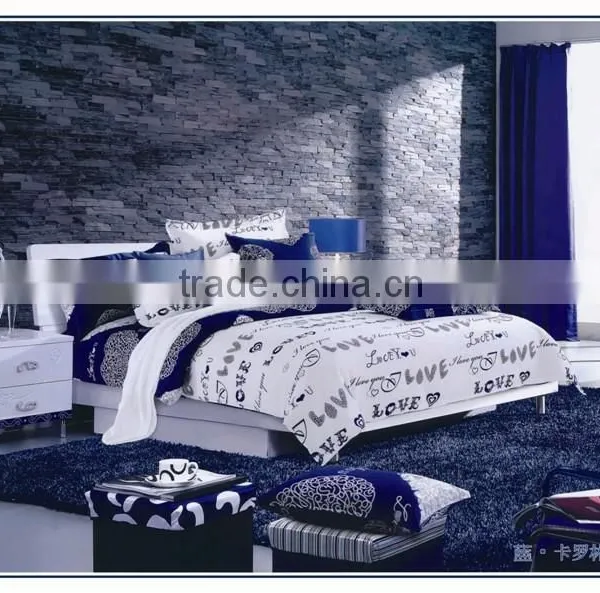 Microfiber Brushed Disperse Bedding Set Blue White Duvet Cover Set photo-6