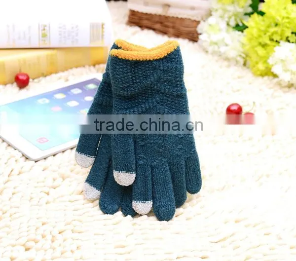 Crossbanding Woolen Yarn Touch Screen Gloves With Conductive Fiber Fingertips For Christmas 2015 photo-5