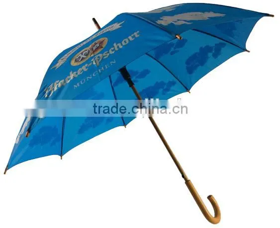 Auto Open Quality Wooden Umbrella With Wood Shaft Wood Handle Straight Umbrella photo-3